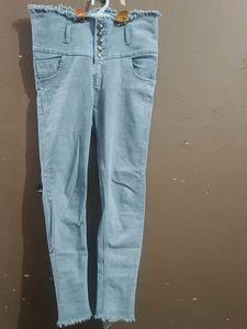 Gray Frayed Hem Jeans