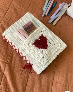 Handmade Crochet Heart Pouch and Book Cover