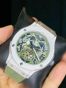 Hublot Green Strap Sketal Dial Watch For Men