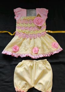 Lemon Yellow And Baby Pink Frock