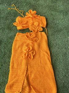 Wool/crochet  Material Dress With Flowers