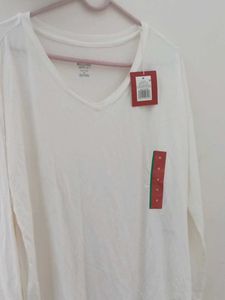 White V-Neck Long Sleeve Tee - Medium