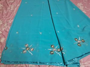 Sky Blue Embellished Saree