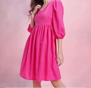 Pink Puff Sleeve Summer Dress