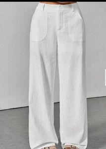 linene off white Wide Leg Pants