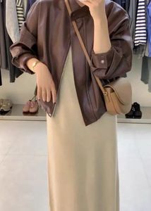 Brown Faux Leather Bomber Jacket