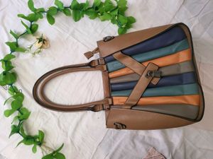 Striped Tote Bag with Lock Pattern