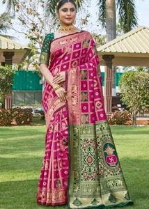 Pink & Green Banarasi Silk Saree
