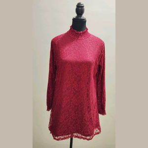 Maroon Lace Long Sleeve Top