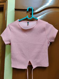 Pink Tie-Front Crop Top
