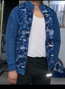 Blue Patterned Zip-Up Jacket