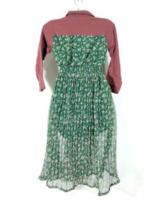 Green Floral Printed Collar Neck Dress