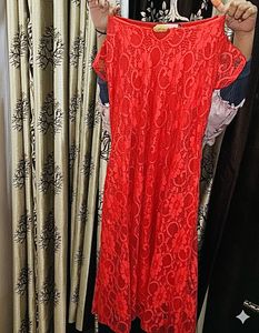 Red Lace Midi Party Dress