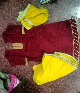 Yellow,Mehroon Sharara Haldi Suit