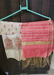 Red &amp; White Embroidered Saree