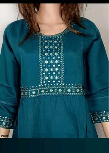 Teal Embroidered Kurti Set