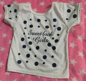 Cute 'Sweet Look Girls' Tee With Denim Dungaree