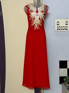 Pintrest Padded Elegant Red Maxi Dress