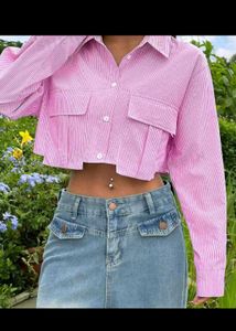 Trendy Pink Crop Shirt👕