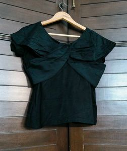 Women Black Cross-Knot V-Neck Top
