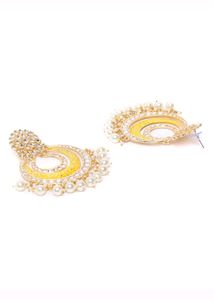 Kundan Studded Yellow Earrings