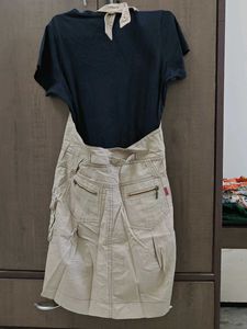 Cute Khaki Pinafore Dress