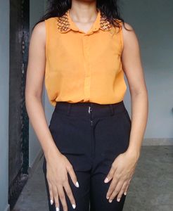 Orange Embroidered Coller Shirt