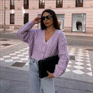 Lilac Cable Knit Cardigan