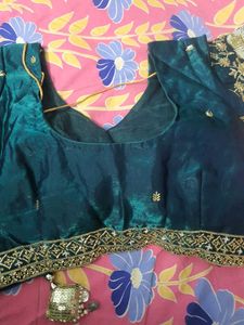 Mid Green color Hand Embroidery work Lehenga