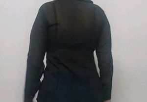 Fitted Black Sheer Button-Up Blouse