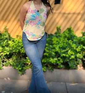 Butter Yellow Tropical Printed Halter Neck Top