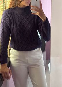 Old Money Navy Cable Knit Sweater