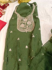 Green Embroidered Dress Material