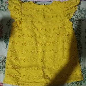 Yellow Eyelet Button-Down Top