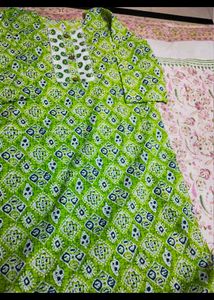 Cotton Green Printed Kurta Set L Size