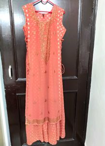 Peach Cut Stone Work Dress One Peace Long ✨