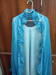 Sky Blue Glitter Silver And Blu Kurta Set