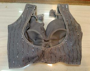 Grey Net &amp; Sequins Blouse