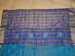 Blue Crepe Saree With Blouse