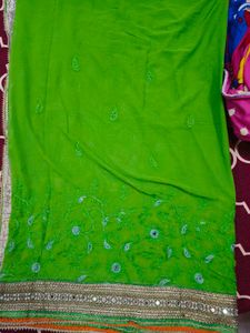 Heavy Georgette Popat Green Saree