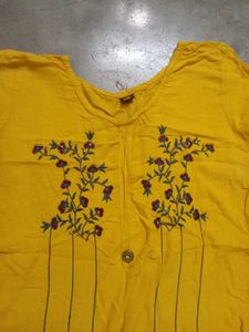 Yellow Embroidered Kurti - XL