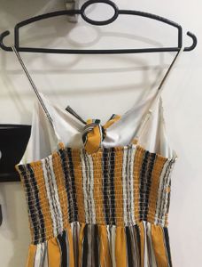 Bow Mustard Yellow Striped Jumpsuit Pant