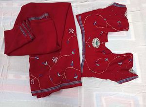 Red Embroidered saree