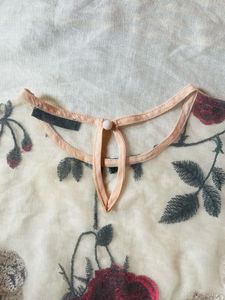 Champagne Coloured Floral Embroidered Sheer Top