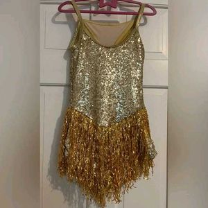 Sequins Golden Frill Dance Costume Dress Party