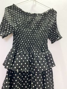 Korean Polka Dot Black Flared Dress