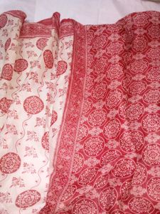Elegant Red &amp; White Printed Saree