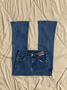 Mid Waist Blue Flare Jeans
