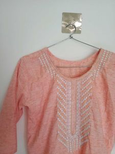 Peach Embroidered Kurta