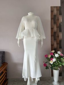 White High Neck Peplum Mermaid Gown